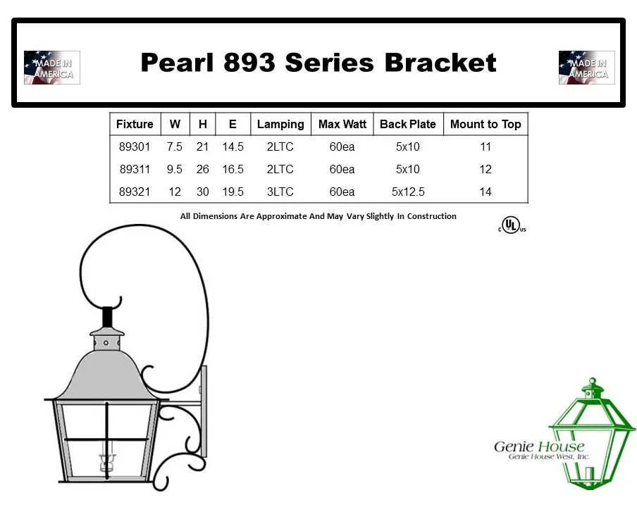 Pearl Outdoor Wall Lantern 89301 with Top Scroll