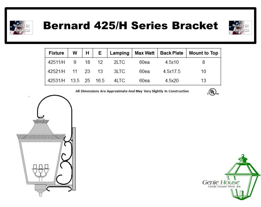 Bernard Outdoor Wall Lantern 42511H With Top Scroll