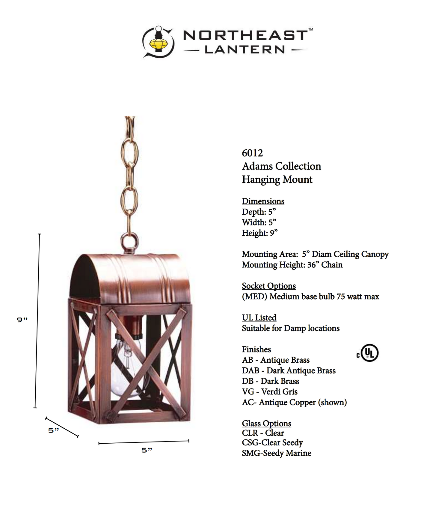 Adams Culvert Top X Bars Outdoor Hanging Lantern 6012