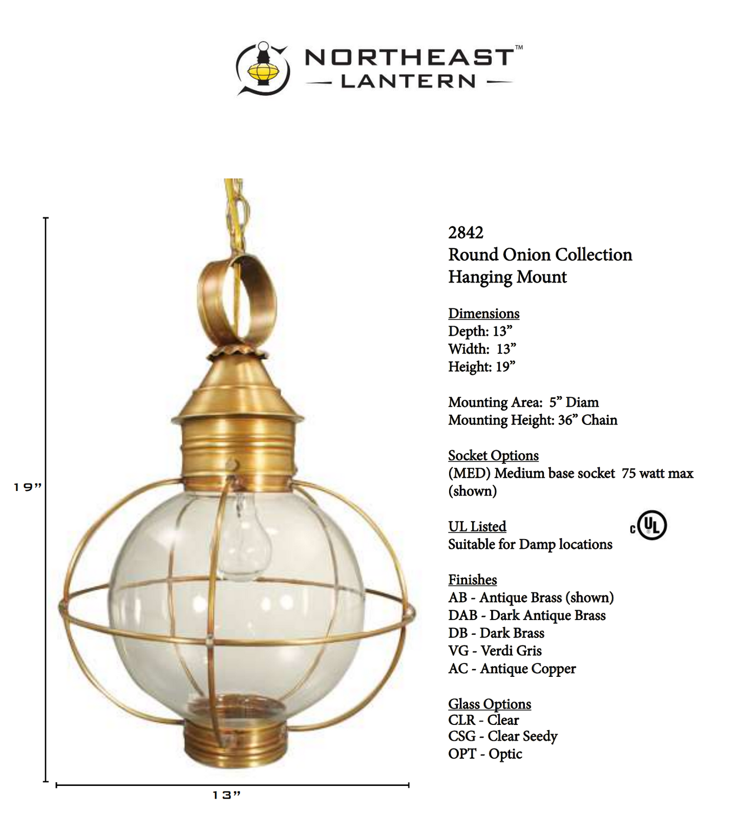 Round Onion Outdoor Hanging Lantern 2842