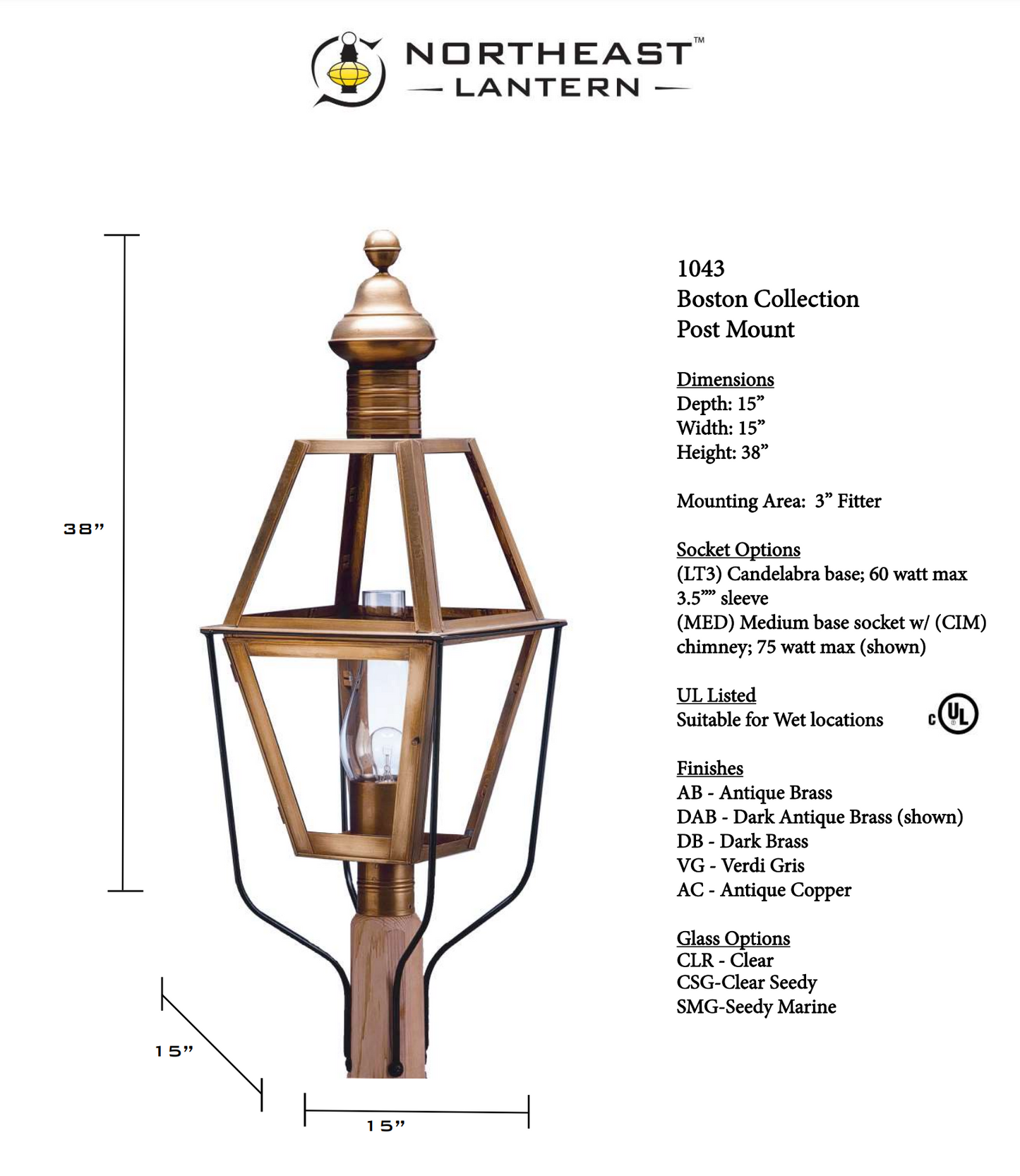 Boston Outdoor Post Lantern 1043