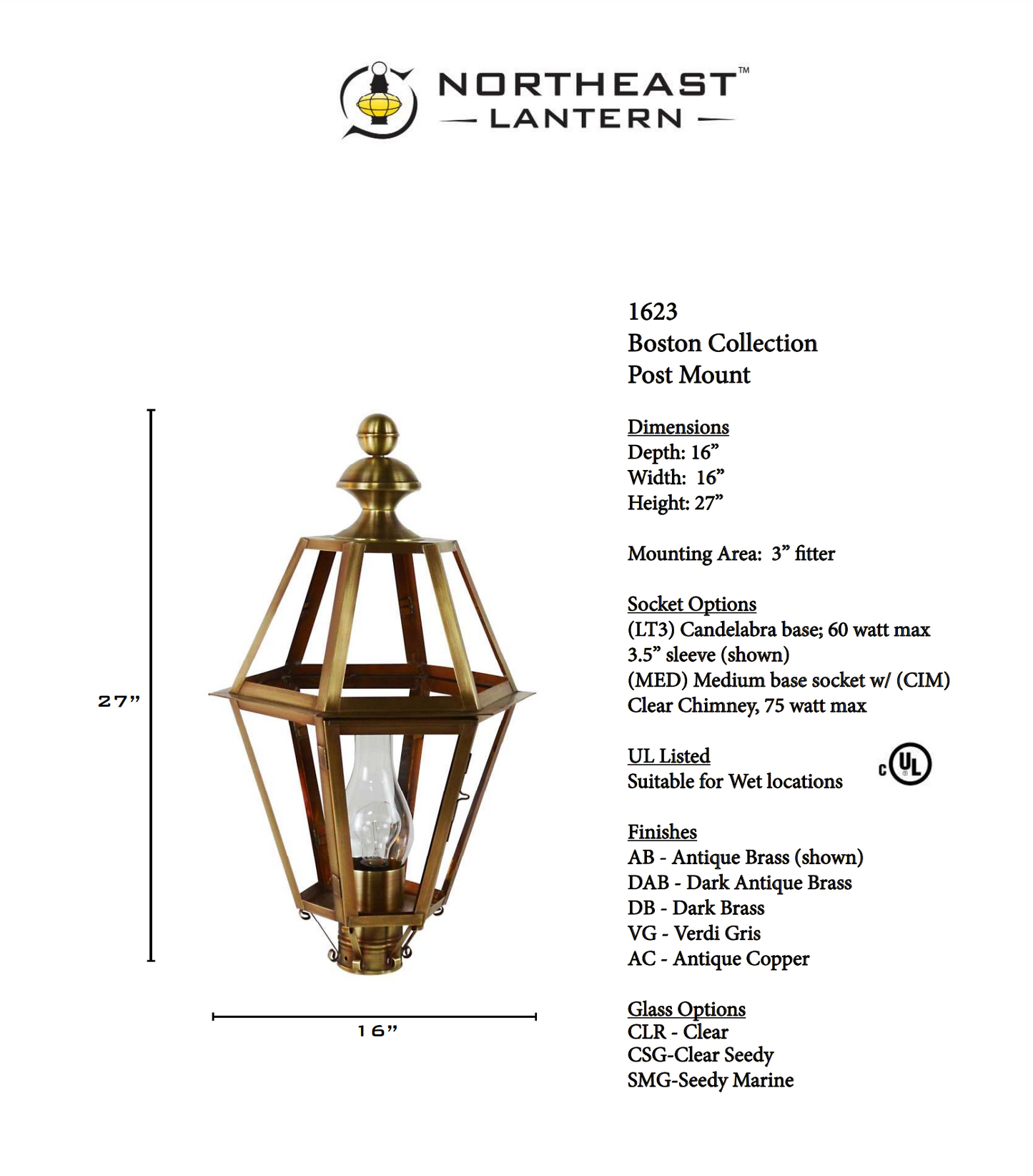 Boston Outdoor Post Lantern 1623