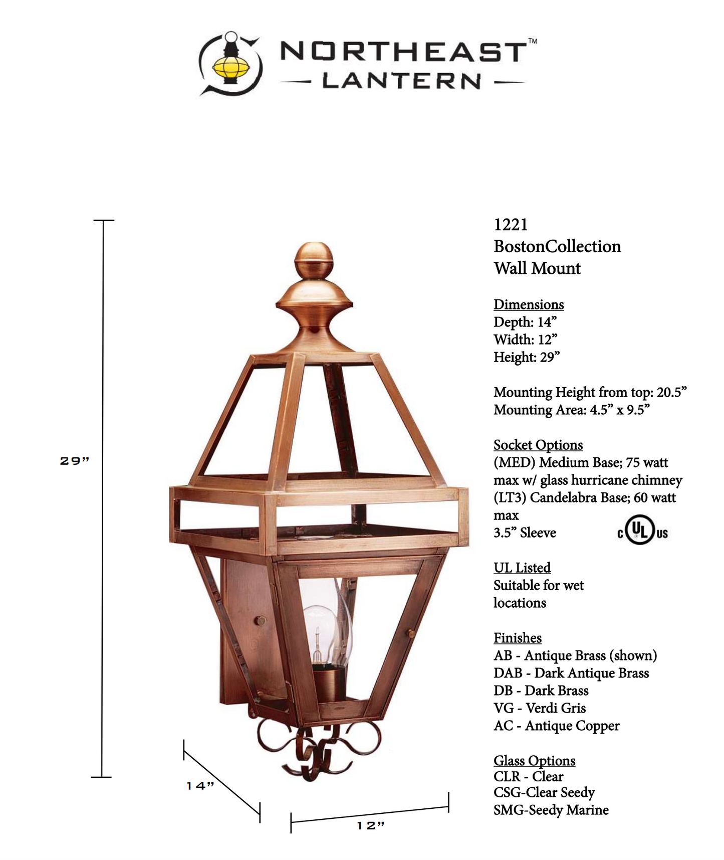 Boston Outdoor Wall Lantern with Chimney 1221