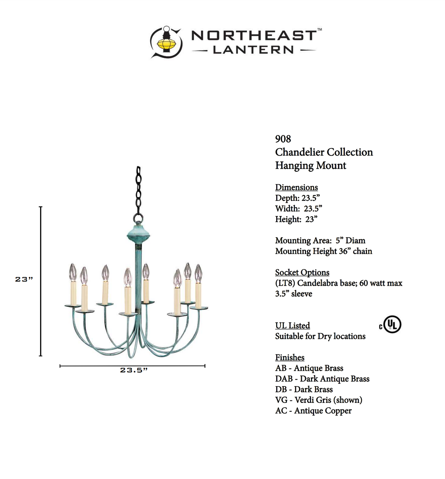 Chandelier Hanging J Arms 908