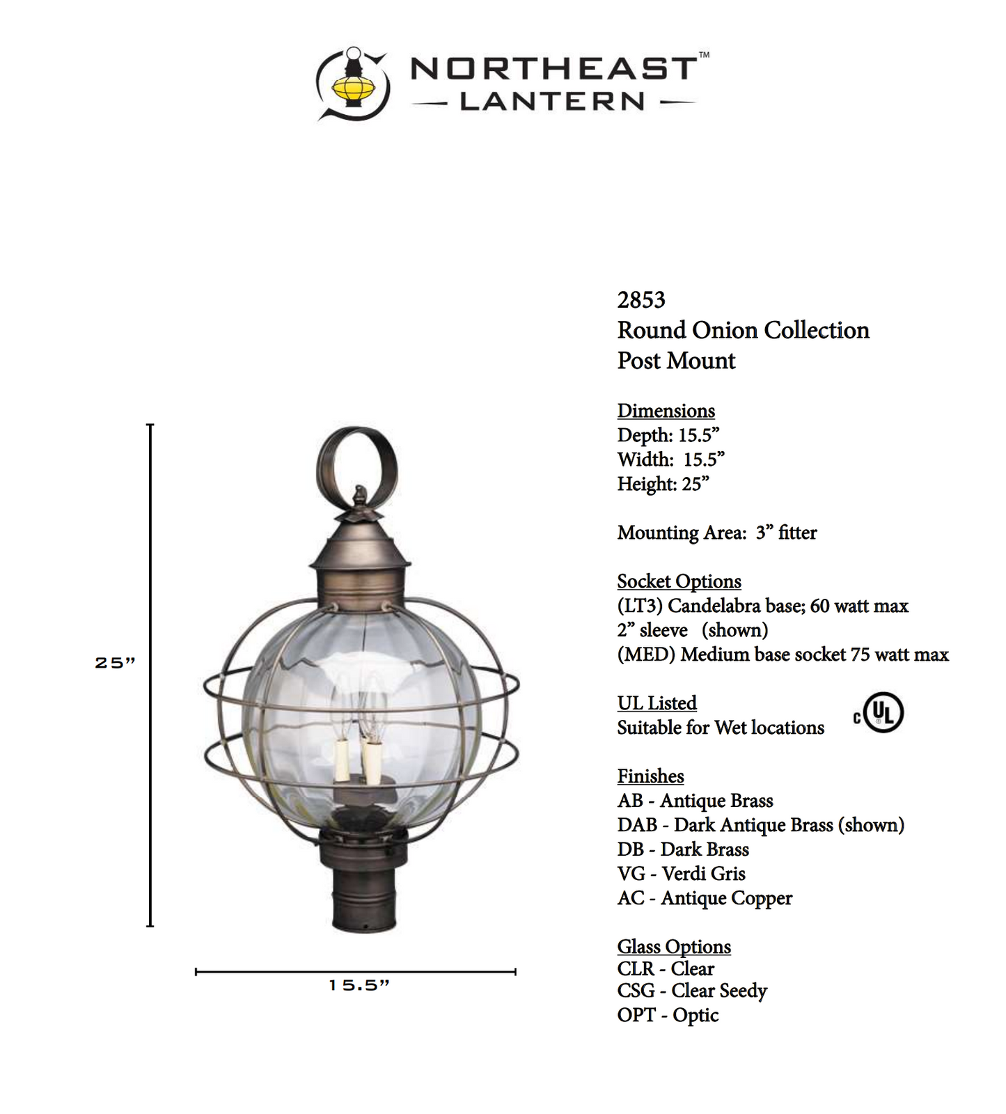 Round Caged Onion Outdoor Post Lantern 2853