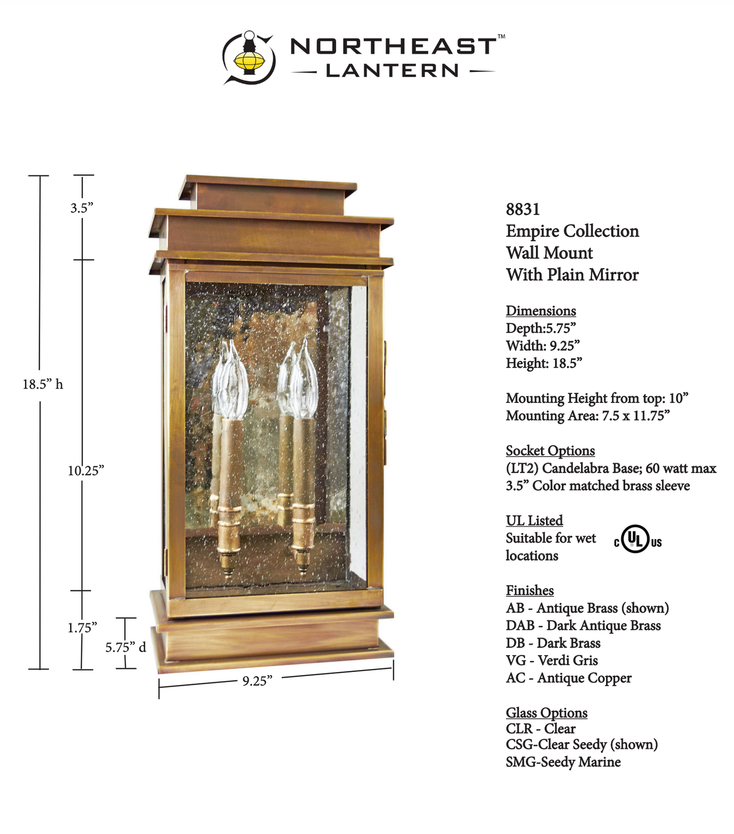 Empire Outdoor Wall Lantern 8831 Quickship