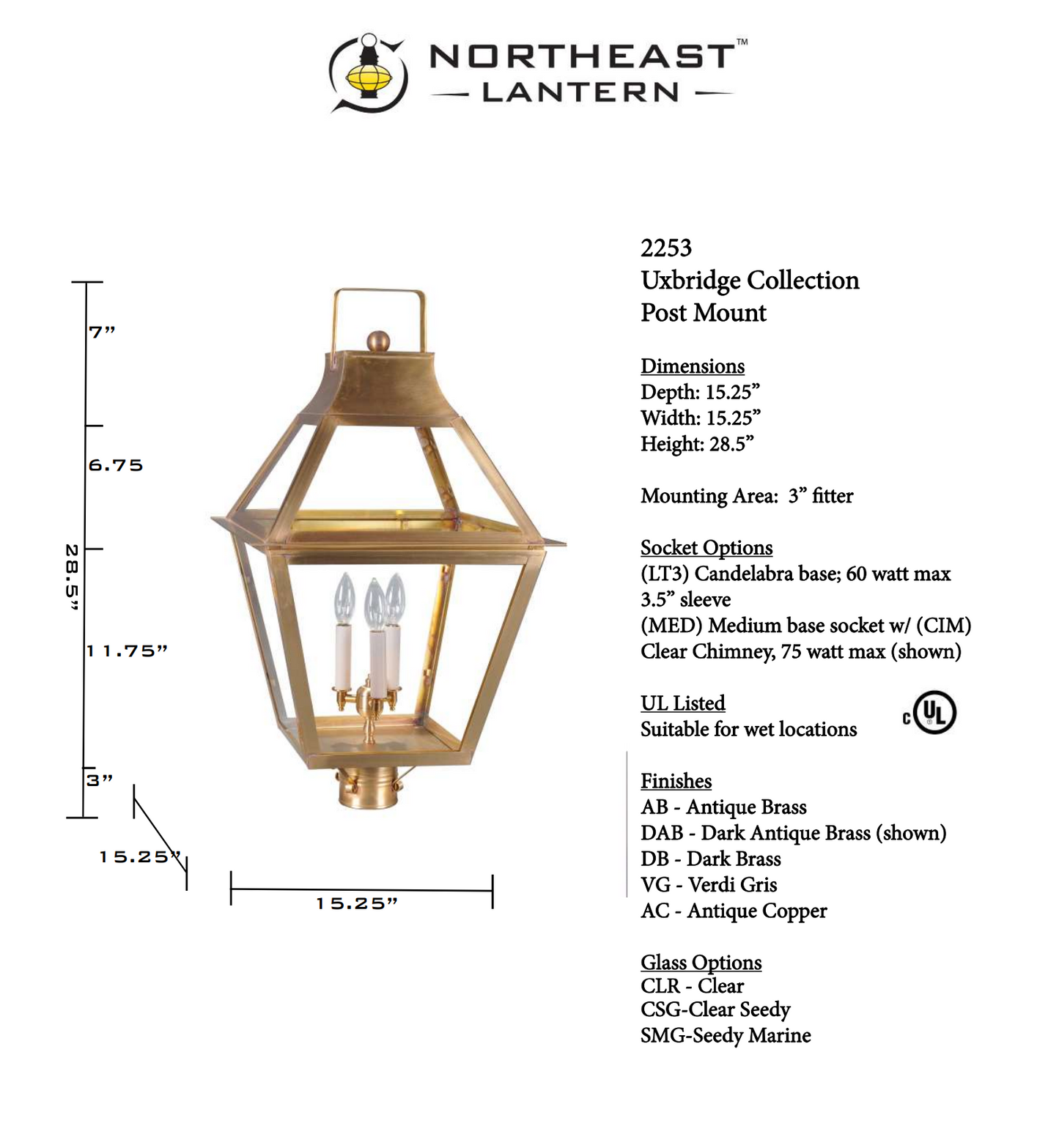 Uxbridge Tapered Outdoor Post Lantern 2253
