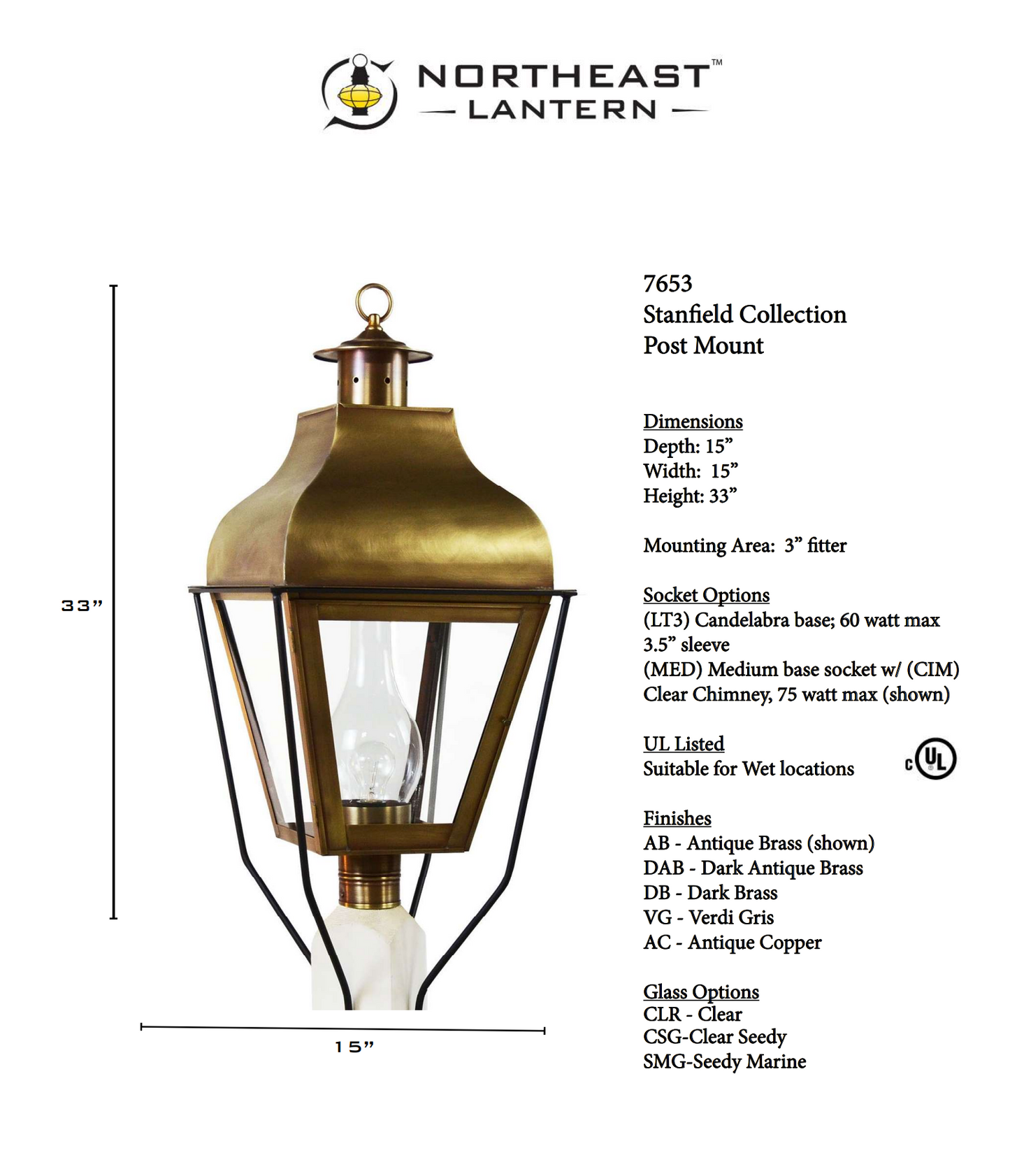 Stanfield Curved Top Outdoor Post Lantern 7653