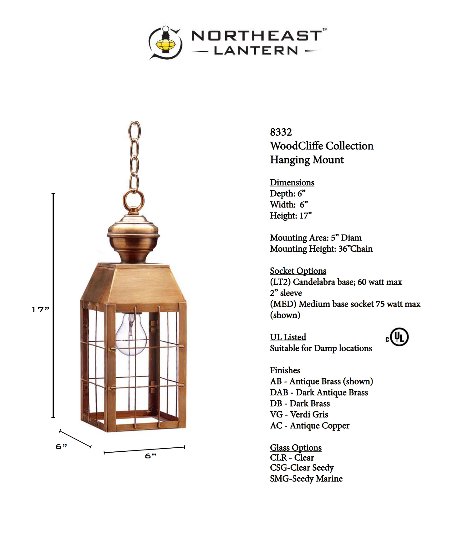 Woodcliffe H Rod Outdoor Hanging Lantern 8332