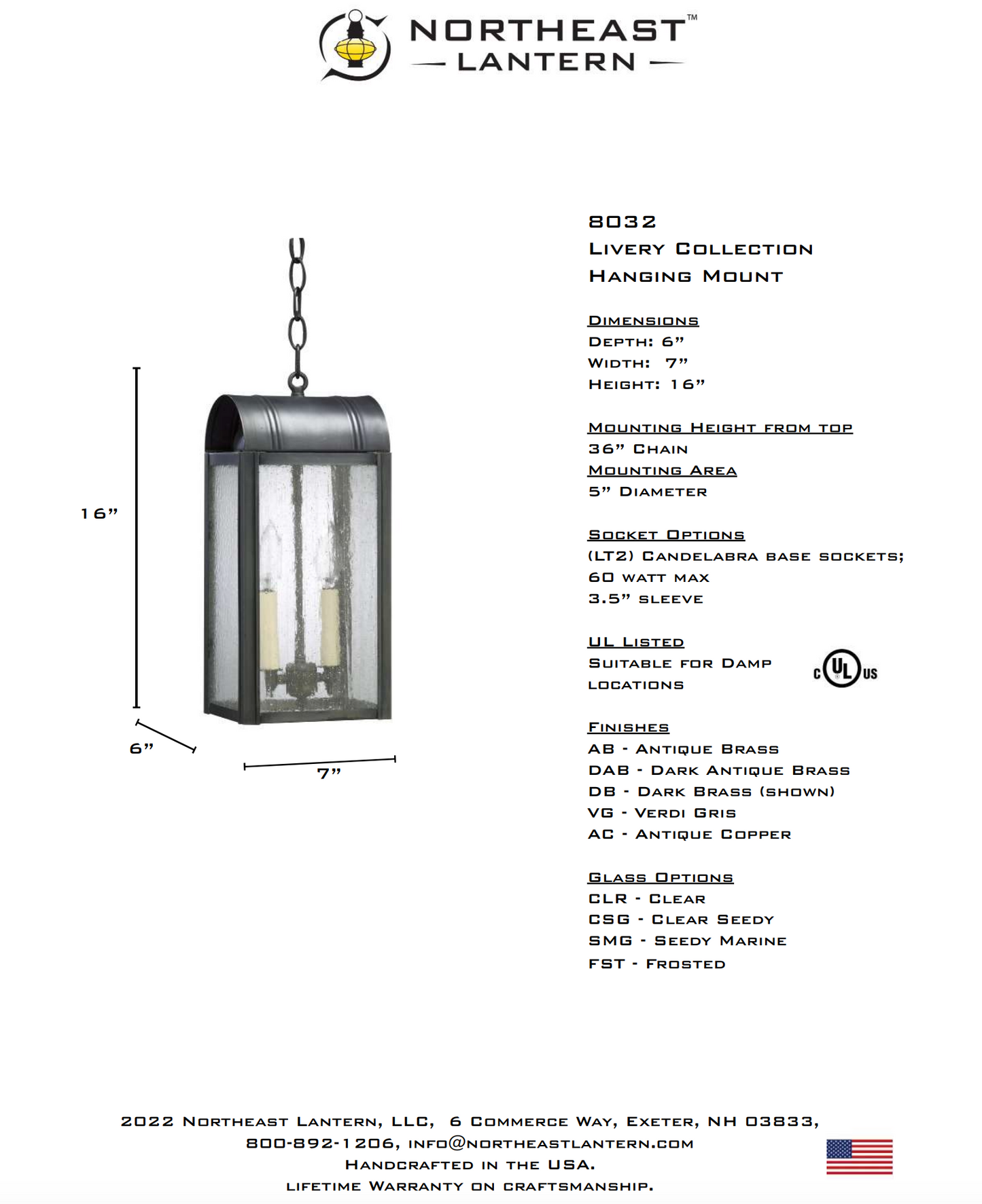 Livery Culvert Top Outdoor Hanging Lantern 8032