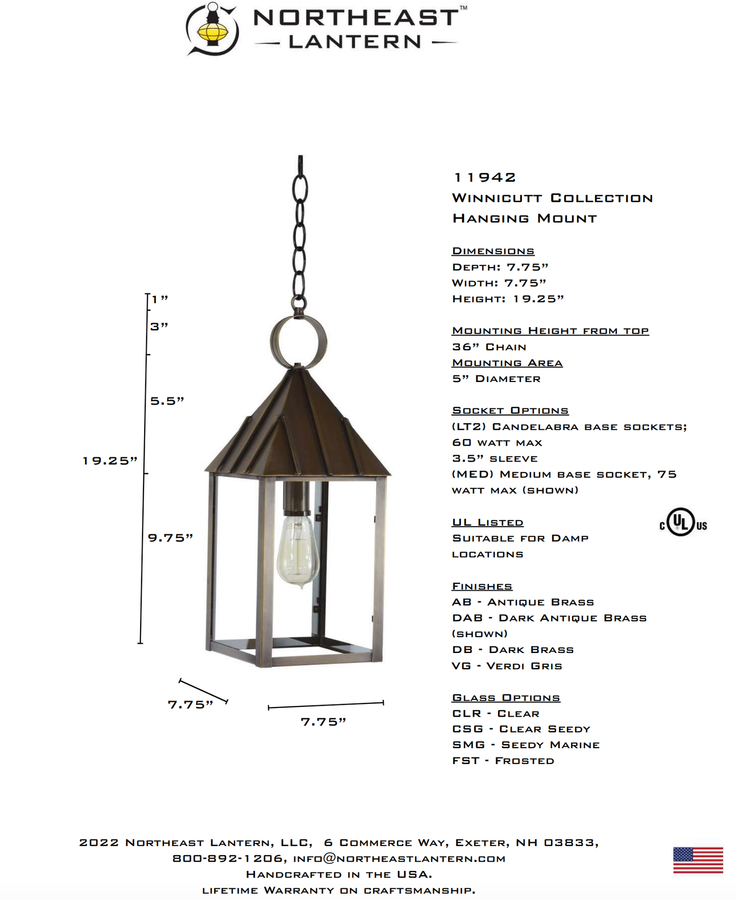Winnicutt Medium Outdoor Hanging Lantern 11942
