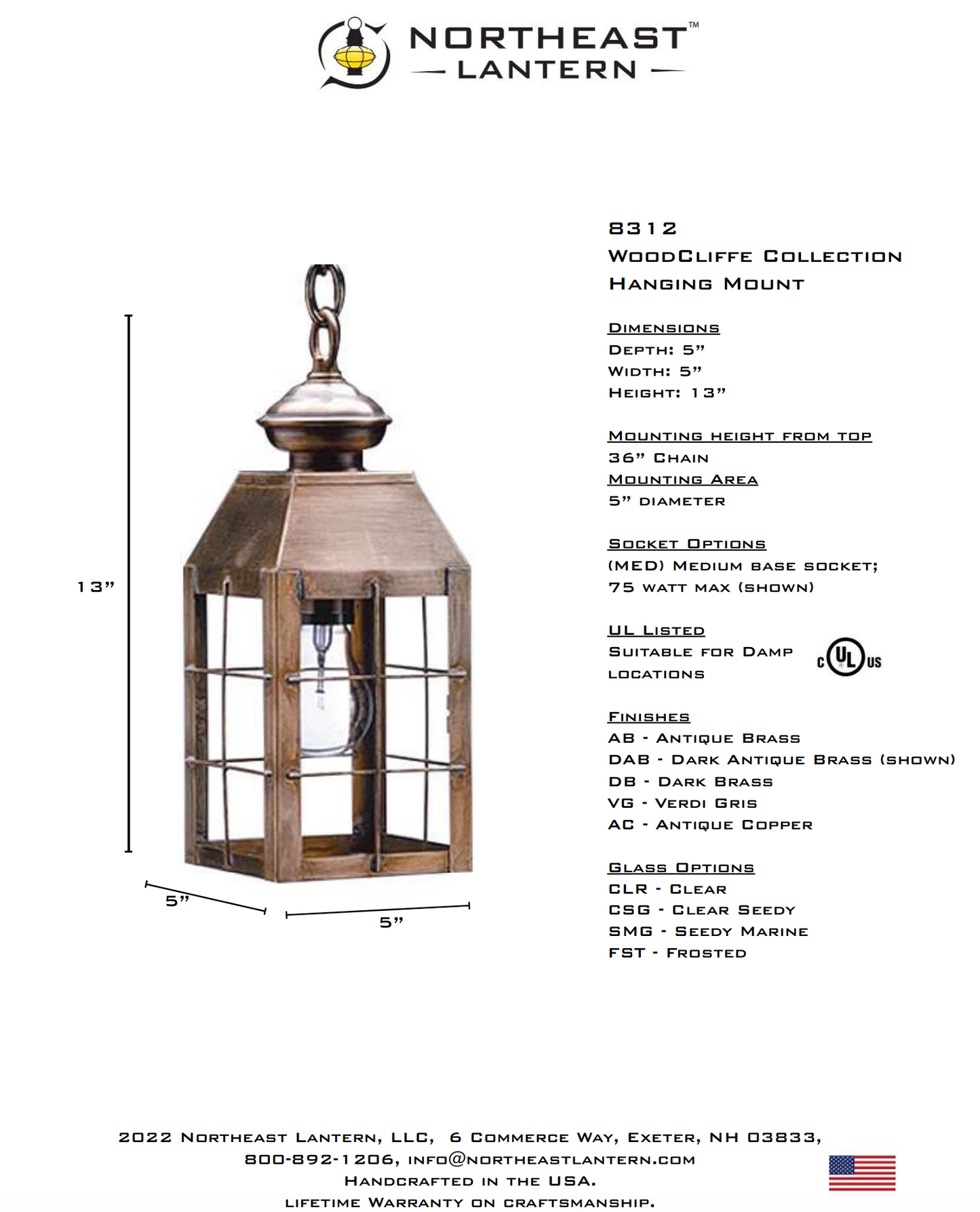 Woodcliffe Small H Rod Outdoor Hanging Lantern 8312