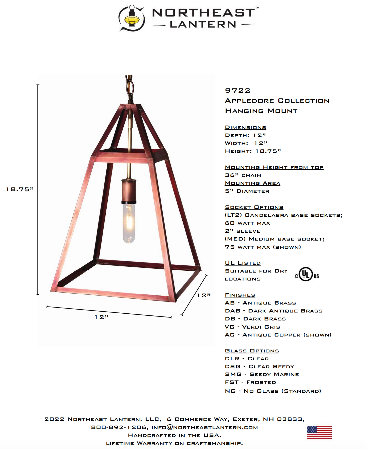 Appledore Indoor Hanging Lantern 9722