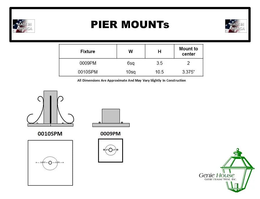 Genie House Outdoor Pier Mounts 0010SPM with Side Scrolls