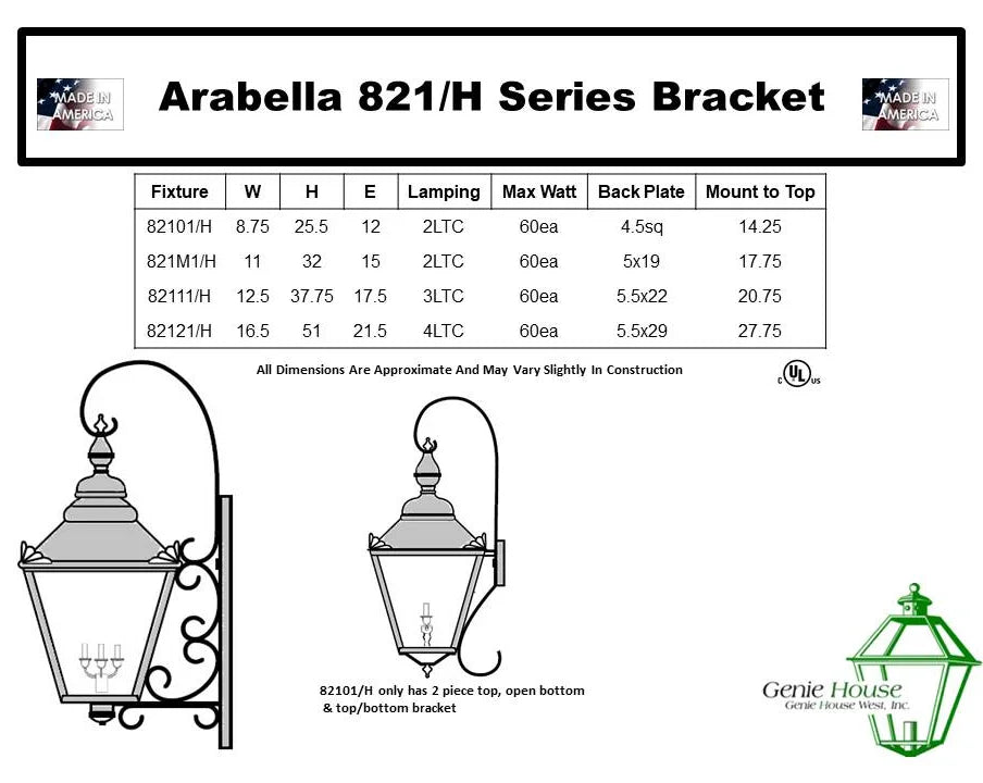 Arabella Outdoor Wall Lantern 82121H with Top Scroll