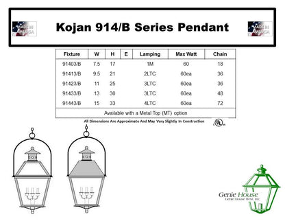 Kojan Outdoor Hanging Lantern 91443B with Bail