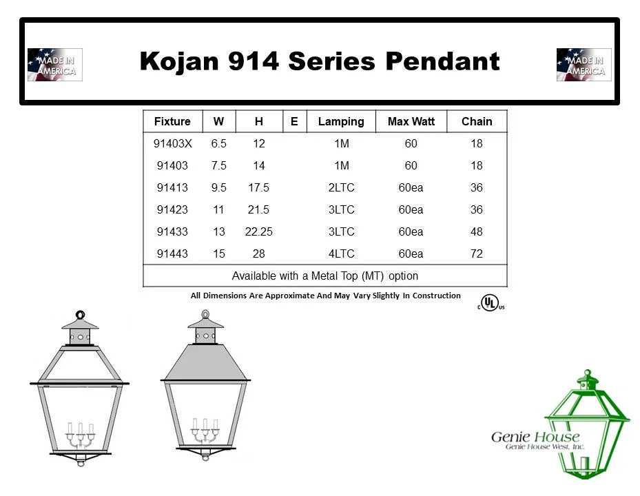 Kojan Outdoor Hanging Lantern 91403X