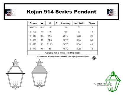 Kojan Outdoor Hanging Lantern 91403X