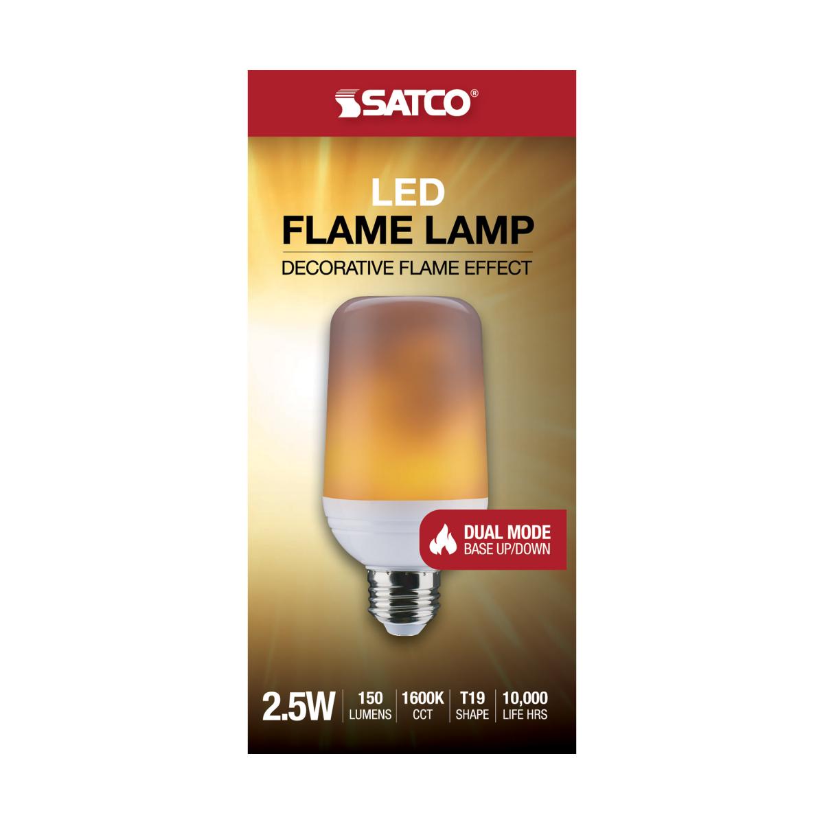 Satco 2.5W LED T19 Flame 120V E26 Medium Base Bulb S29806