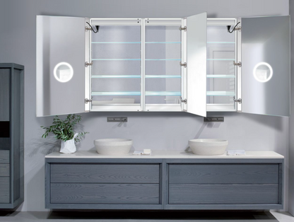 SVANGE 66 X 42 LED Lighted Mirror Medicine Cabinet, Defogger included, 3 Door Options