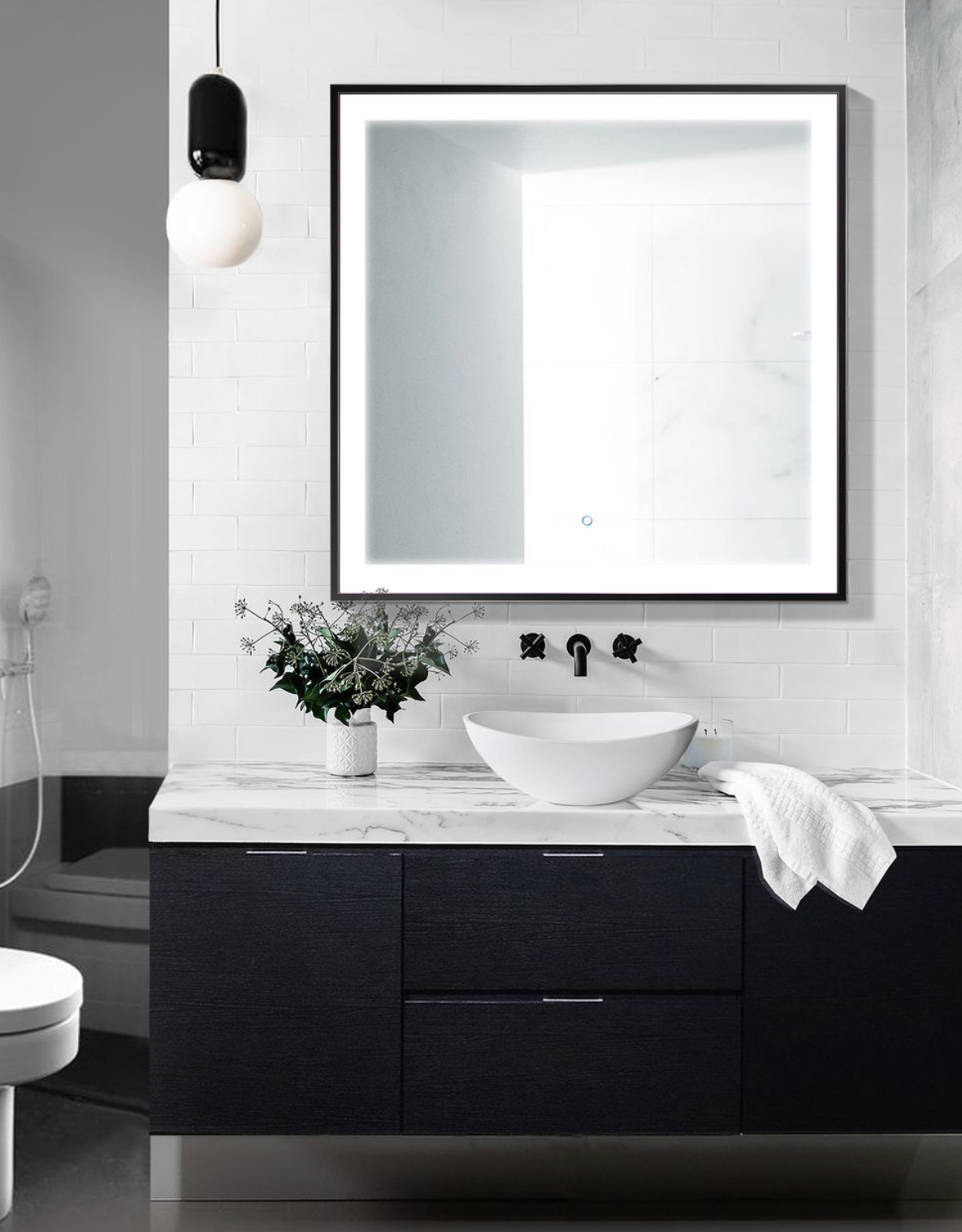 SOHO 36 X 36 Bathroom LED Mirror comes in Gold and Black Finishes