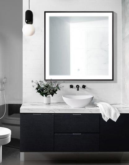 SOHO 36 X 36 Bathroom LED Mirror comes in Gold and Black Finishes