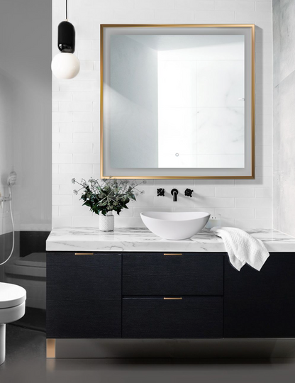 SOHO 36 X 36 Bathroom LED Mirror comes in Gold and Black Finishes