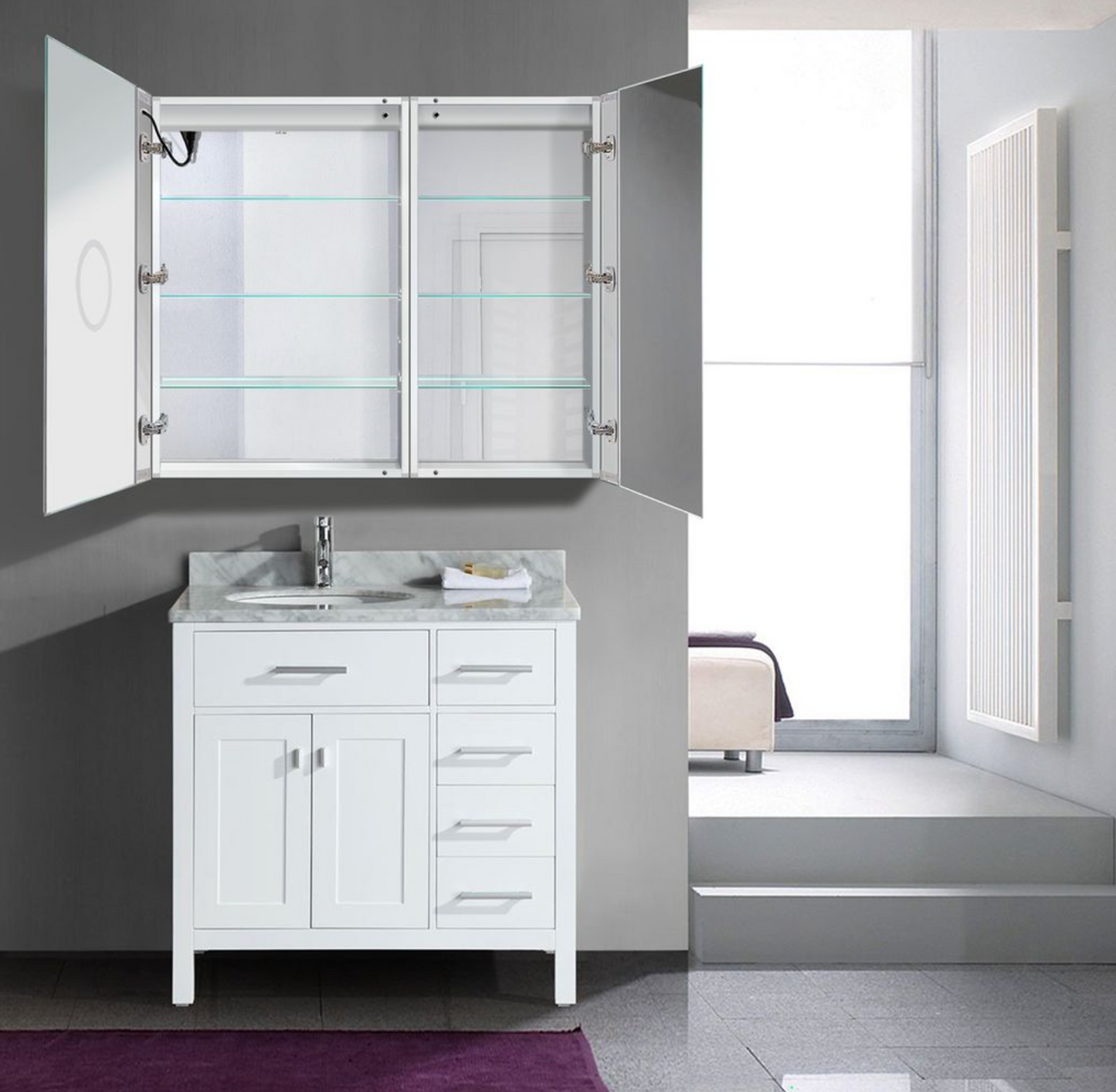 SVANGE 42 X 36 LED Two Door  Lighted Mirror Medicine Cabinet, Defogger included