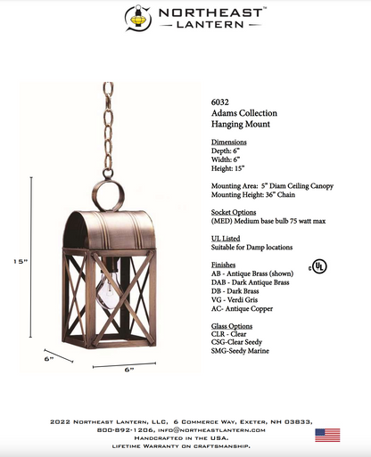 Adams Culvert Top H Bars Outdoor Hanging Lantern 6132