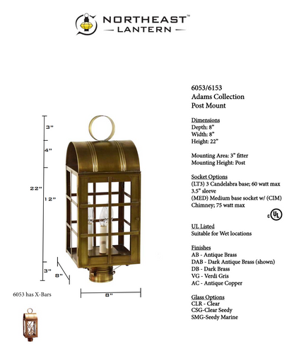Adams Culvert Top H Bars Outdoor Post Lantern 6153