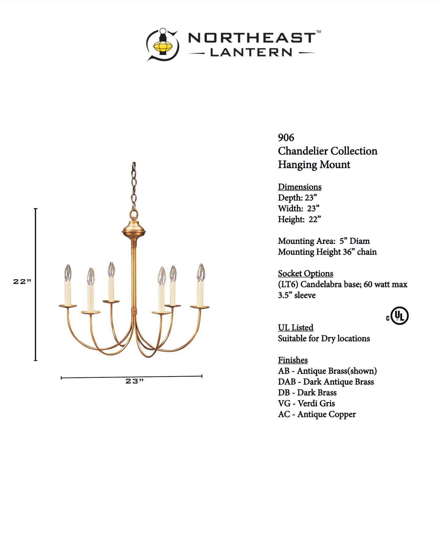 Chandelier Six Arm 906