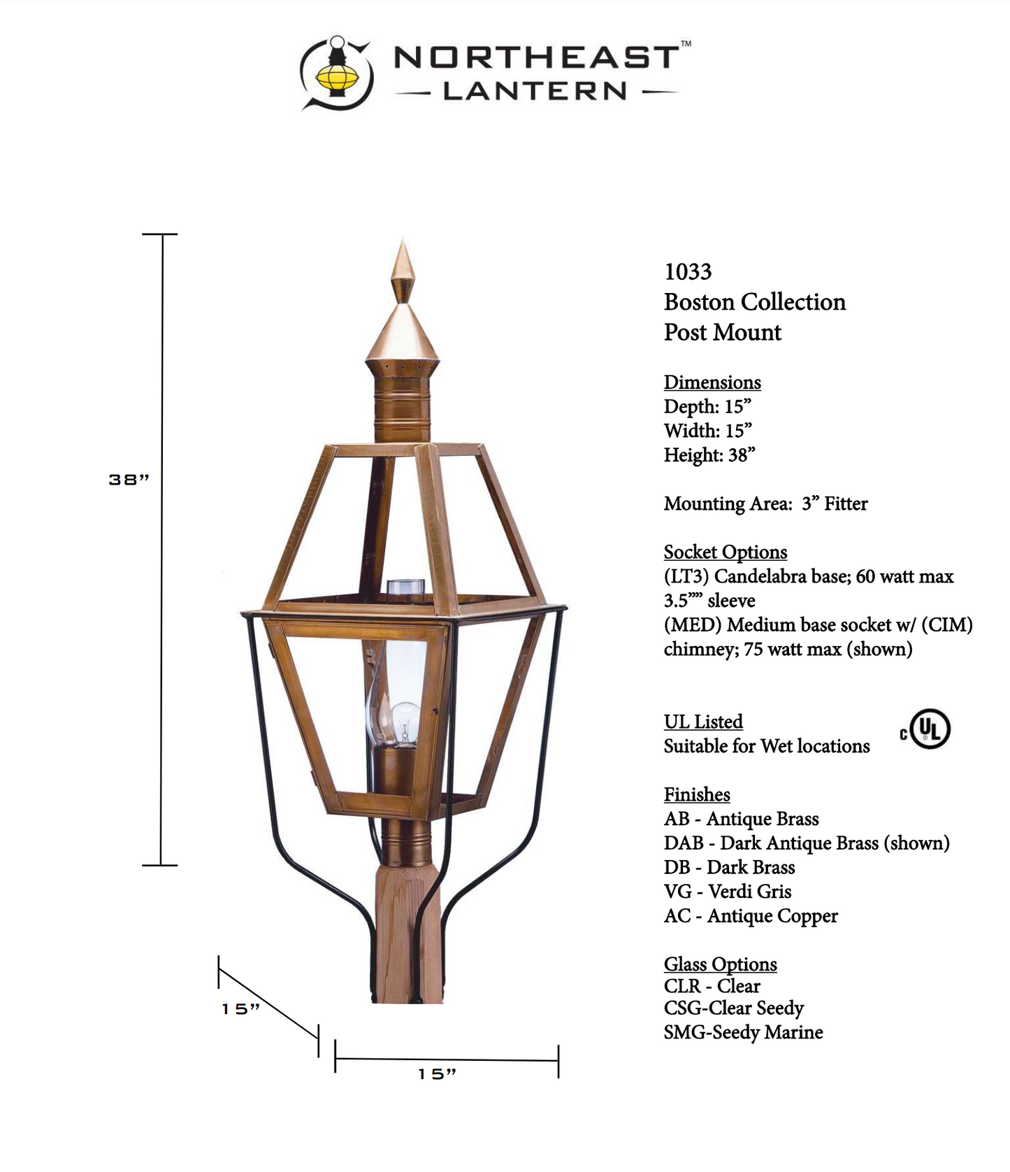 Boston Outdoor Post Lantern 1033