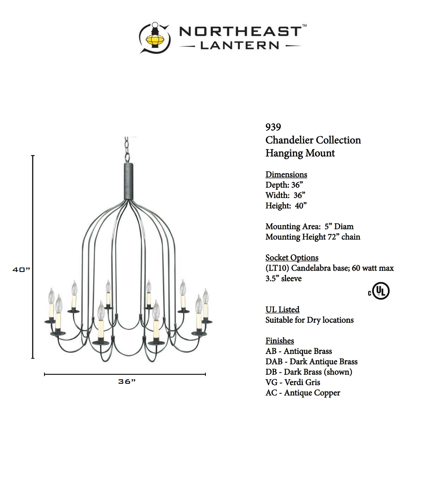 Chandelier Hanging J Arms 939