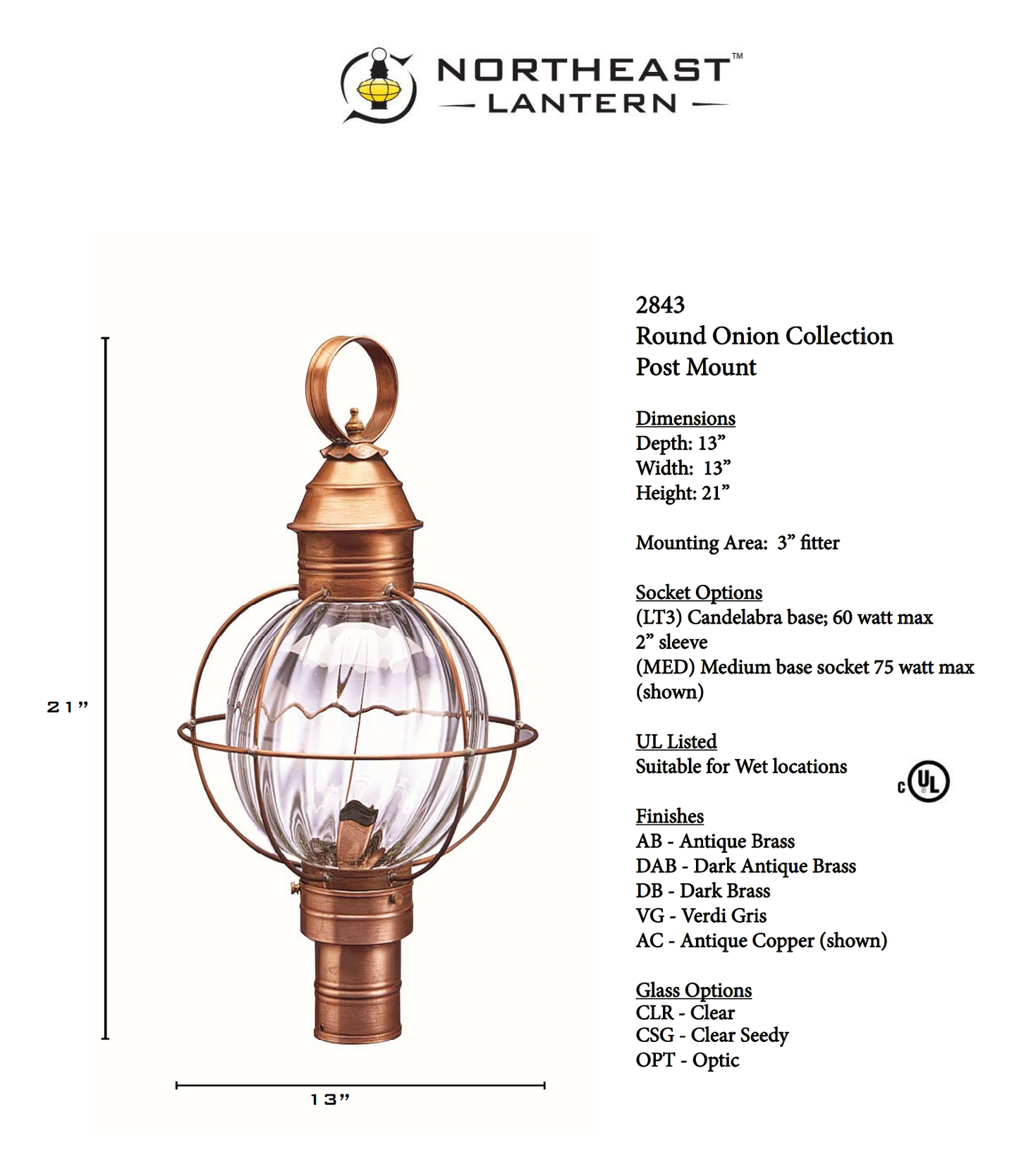 Round Caged Onion Outdoor Post Lantern 2843
