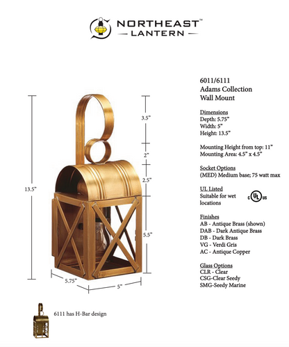 Adams Outdoor Wall Lantern 6011