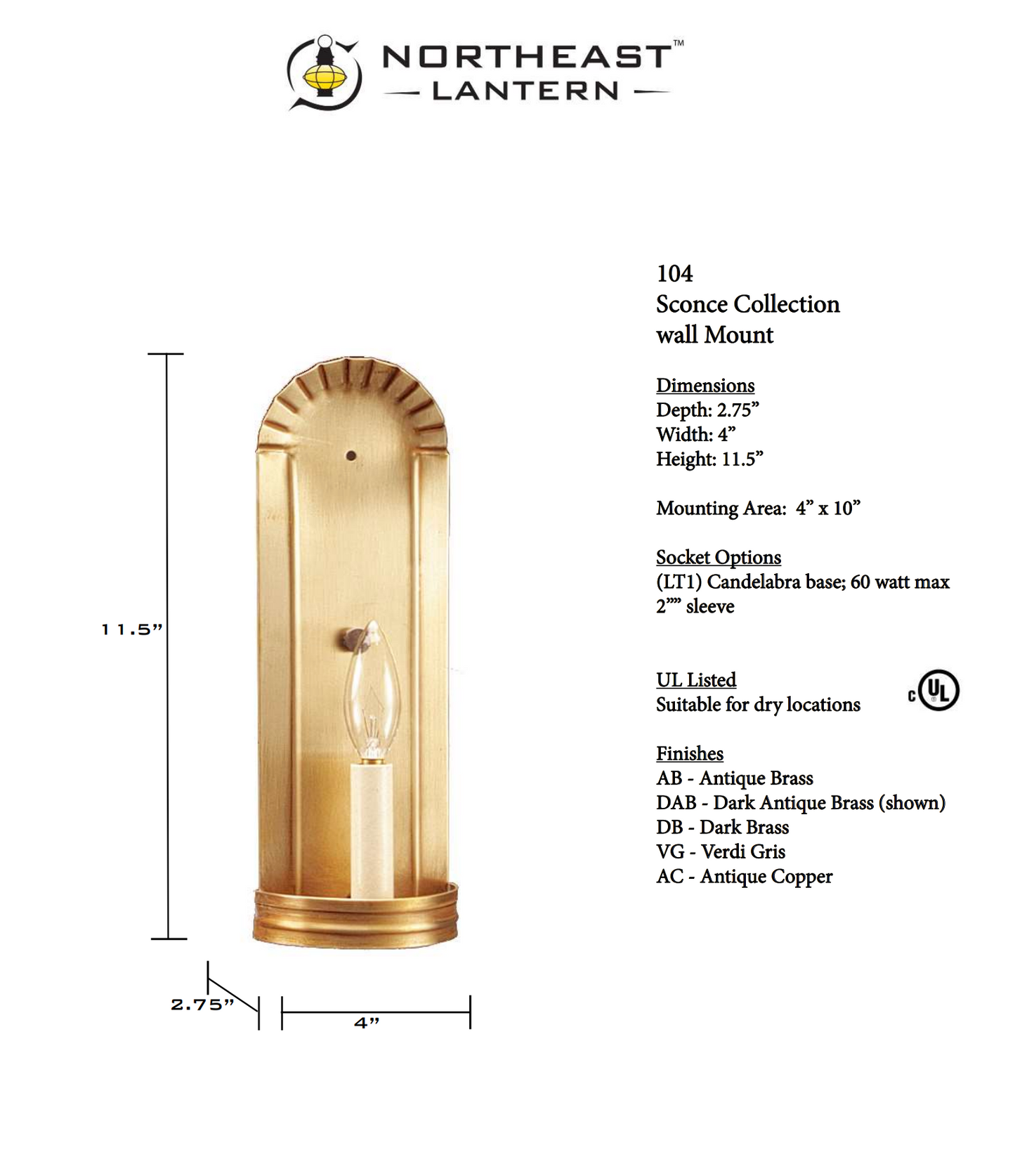 Crimp Top Wall Sconce 104