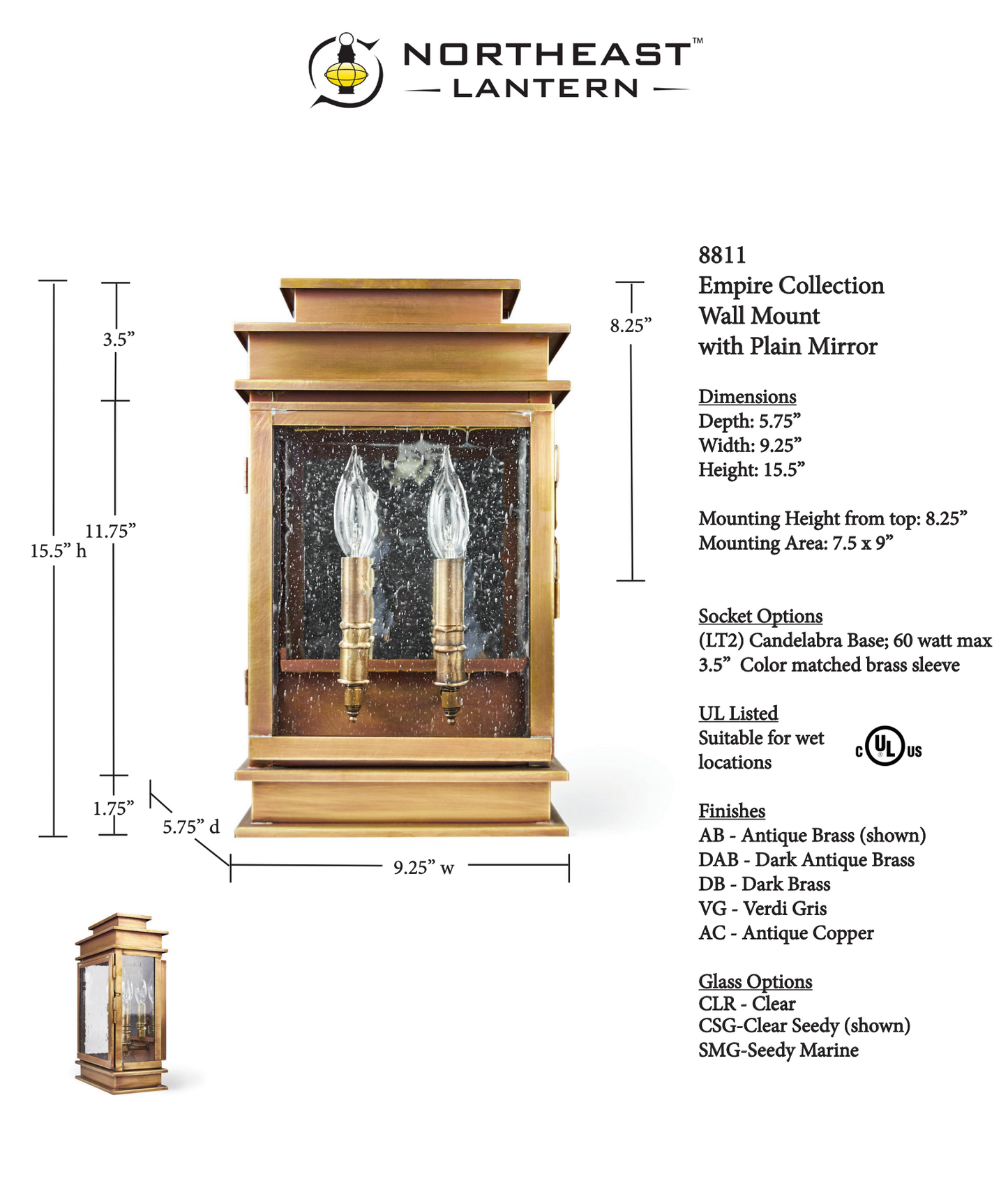 Empire Outdoor Wall Lantern 8811 Quickship