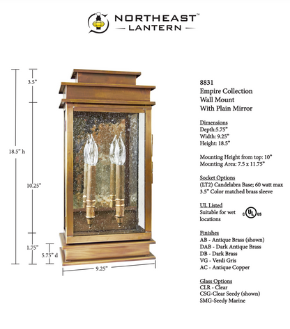 Empire Outdoor Wall Lantern 8831 Quickship