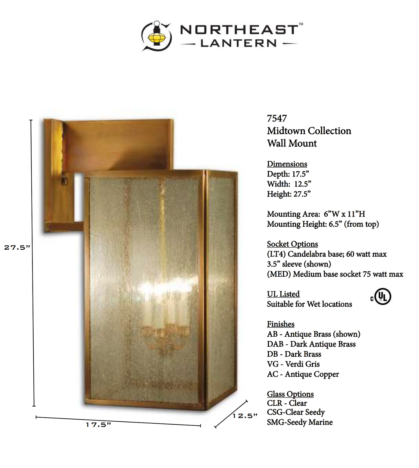 Midtown Extra Large Bracket Outdoor Wall Lantern 7547