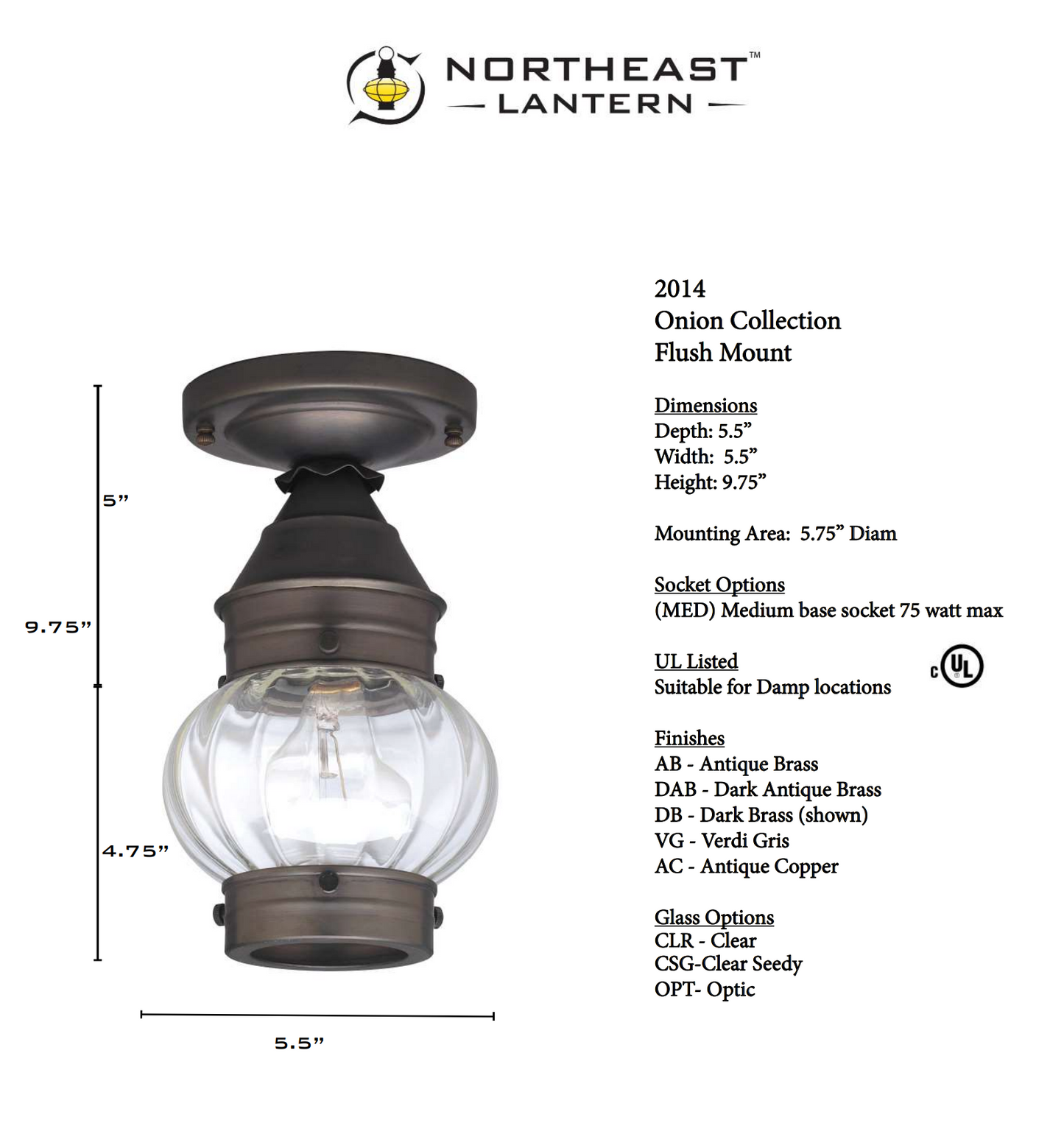 Onion Outdoor Flush Mount with No Cage 2014