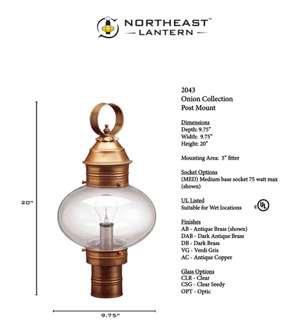 Onion Outdoor Post Lantern with No Cage 2043