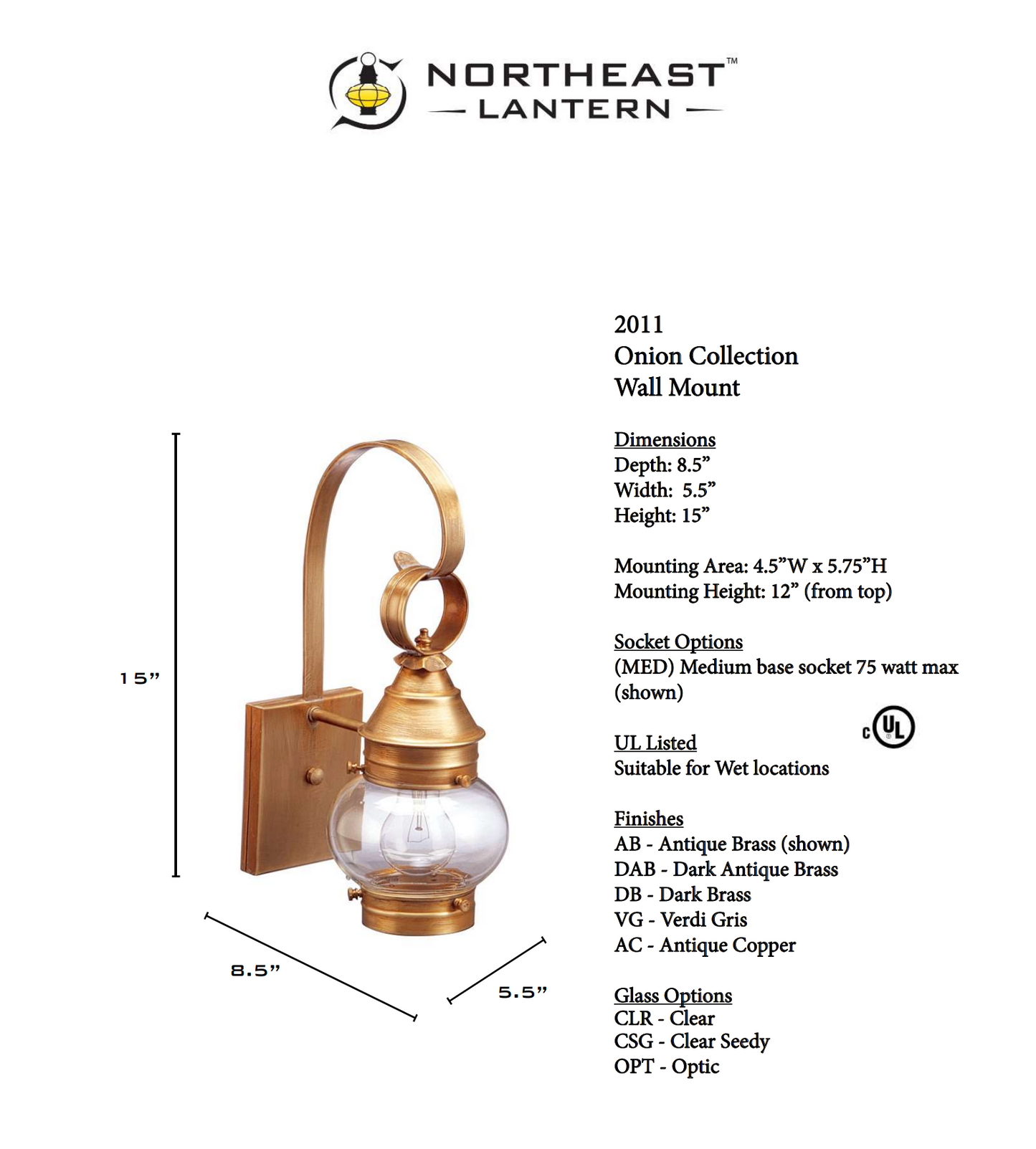 Onion Outdoor Wall Lantern with No Cage 2011