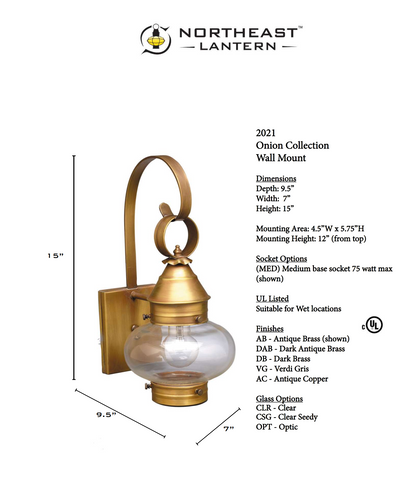 Onion Outdoor Wall Lantern with No Cage 2021