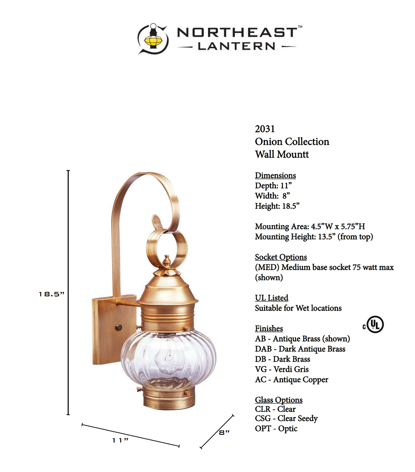 Onion Outdoor Wall Lantern with No Cage 2031