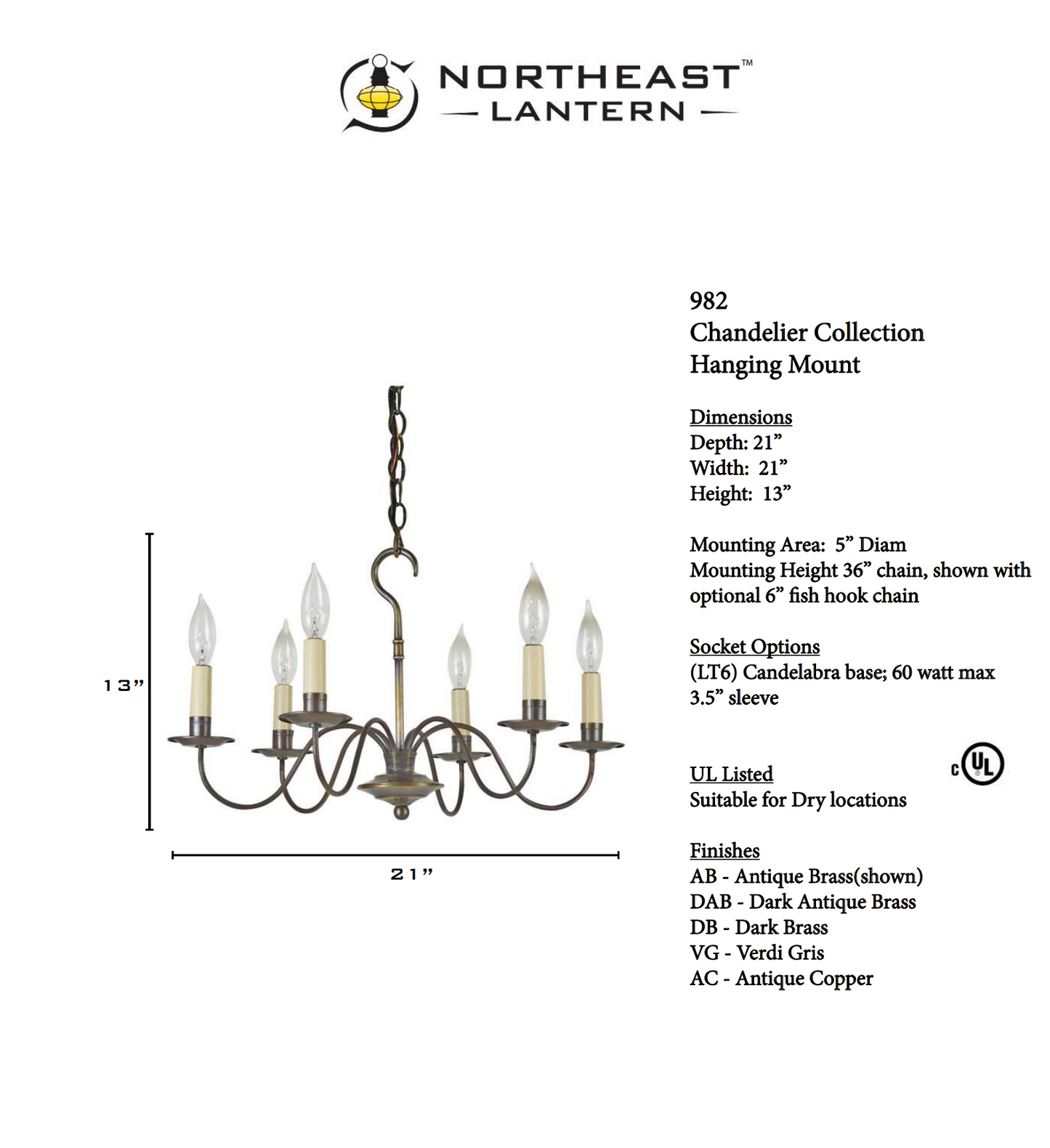 Six Arm Chandelier 982
