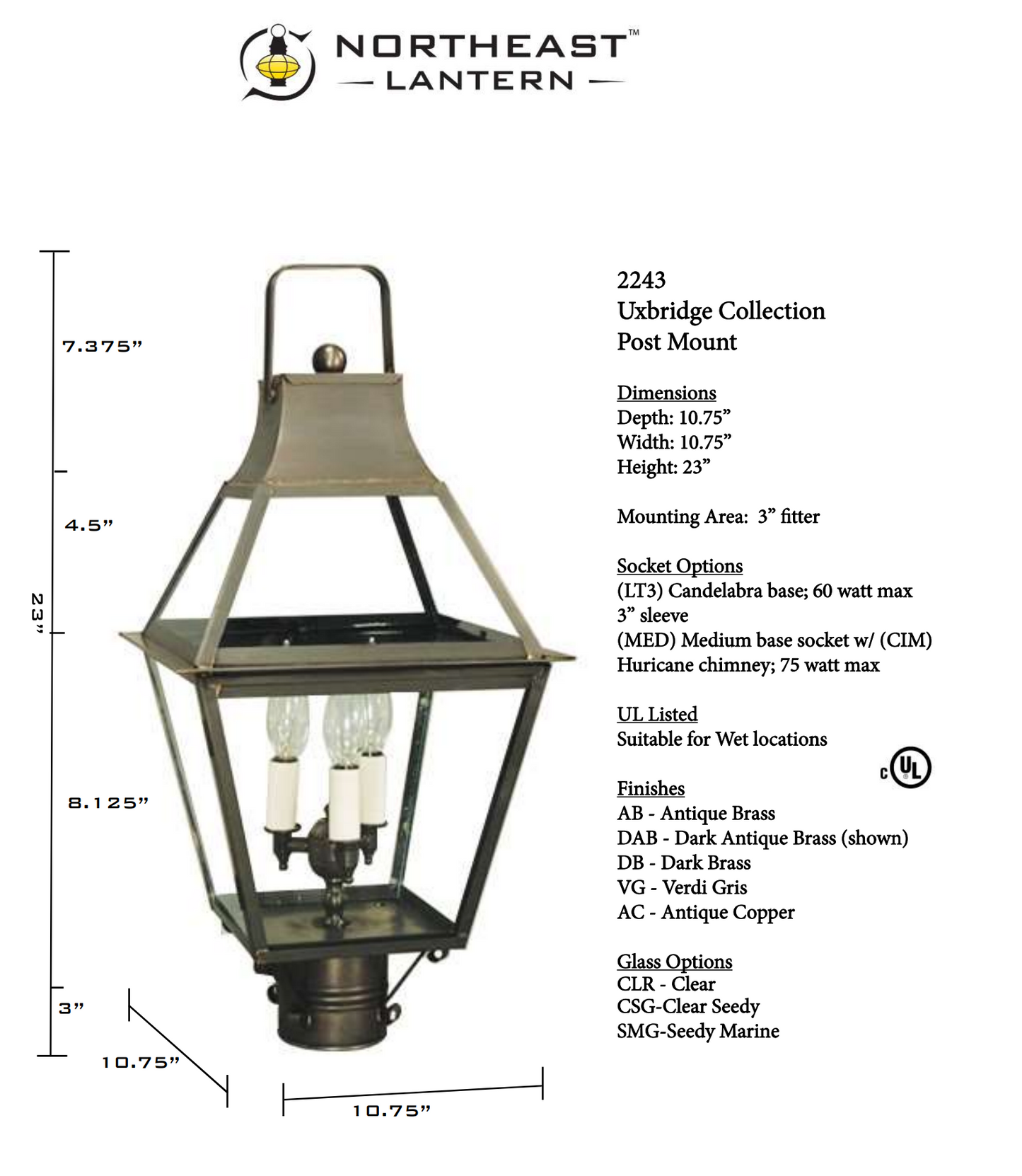 Uxbridge Outdoor Tapered Post Lantern 2243