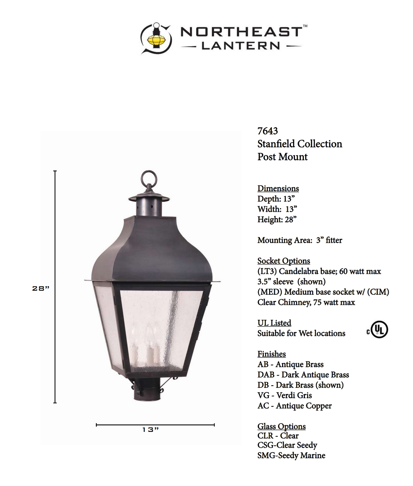 Stanfield Curved Top Outdoor Post Lantern 7643