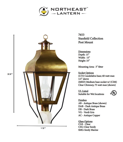 Stanfield Curved Top Outdoor Post Lantern 7653