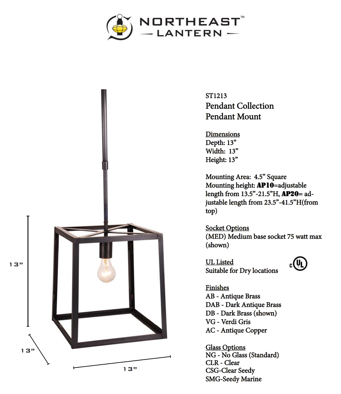 Transitional Square Trapezoid Hanging Indoor Lantern ST1213