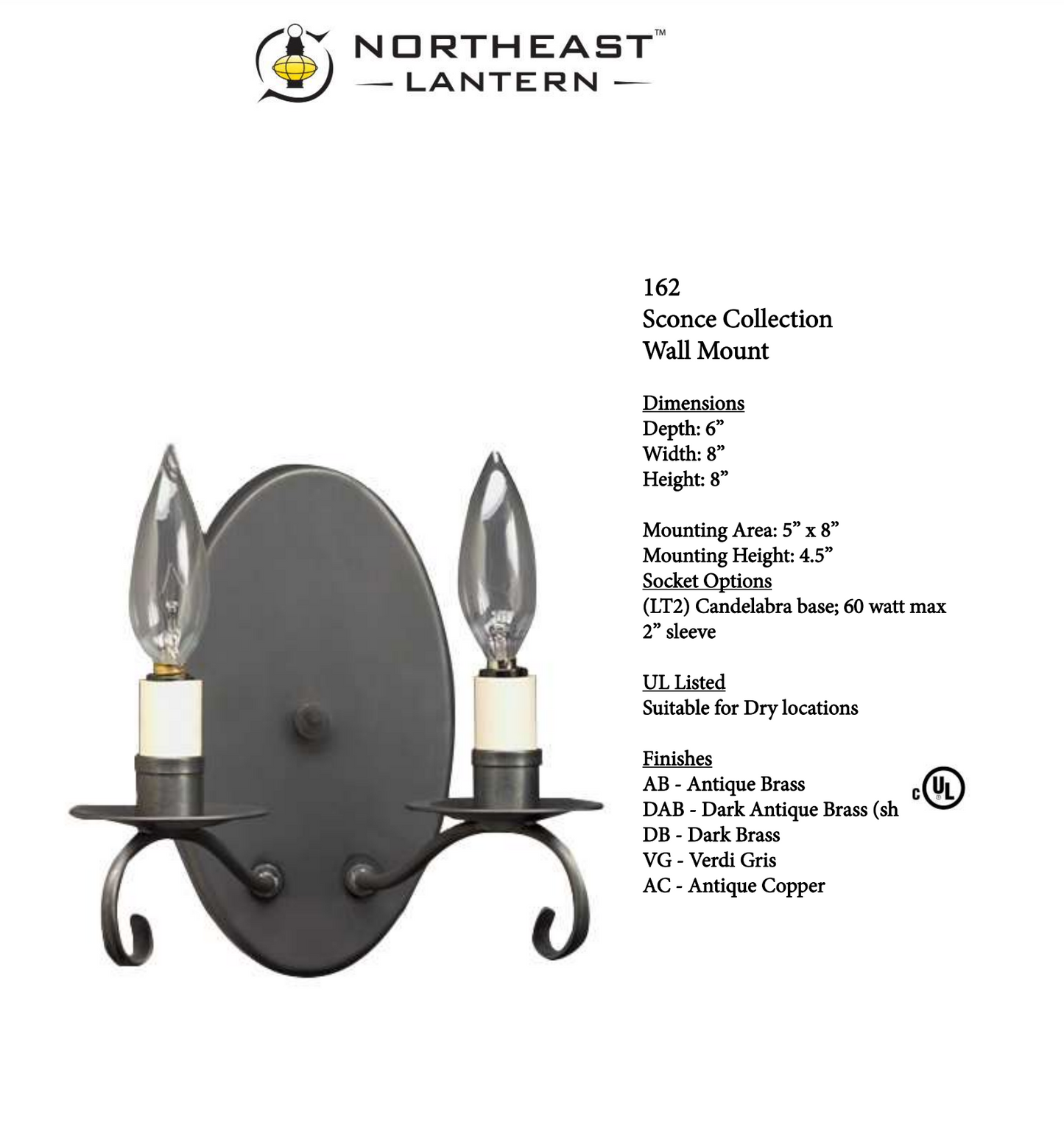Wall Sconce 2 Down Curved Arms 162